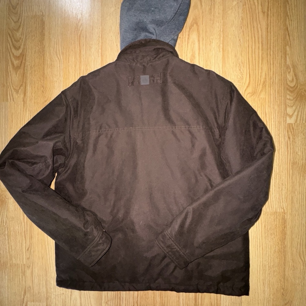 Men's Large Rainforest Chocolate Brown Zip & Snap Multi Pocket Jacket Hood - Picture 7 of 8